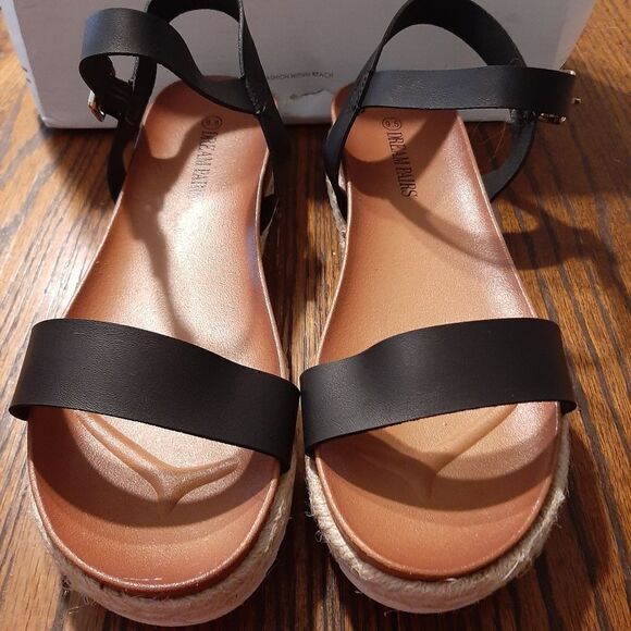 New 9.5 Dream Pairs Black PU Sunna Espadrille Casual Flatform Wedge Shoes Sandal - Picture 8 of 13